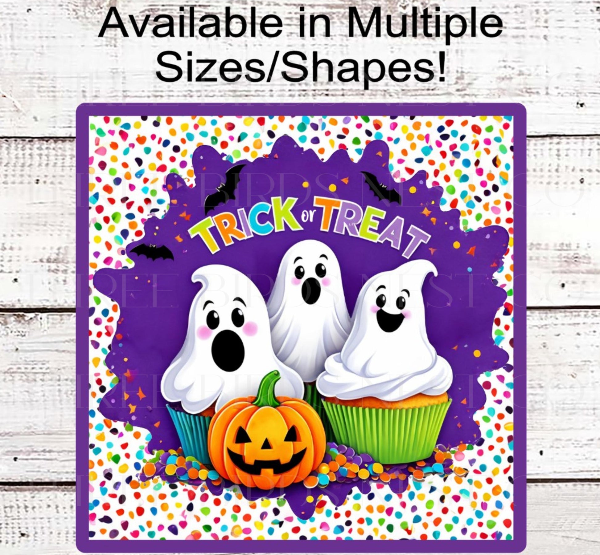Trick or Treat Halloween Wreath Sign, Spider Web, Ghost Cupcakes, Sprinkles