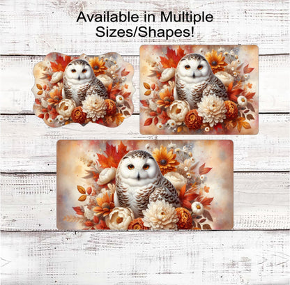 Owl Wreath Sign, Fall Welcome Sign, Autumn Leaves, Snowy Owl Lover