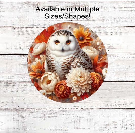 Owl Wreath Sign, Fall Welcome Sign, Autumn Leaves, Snowy Owl Lover