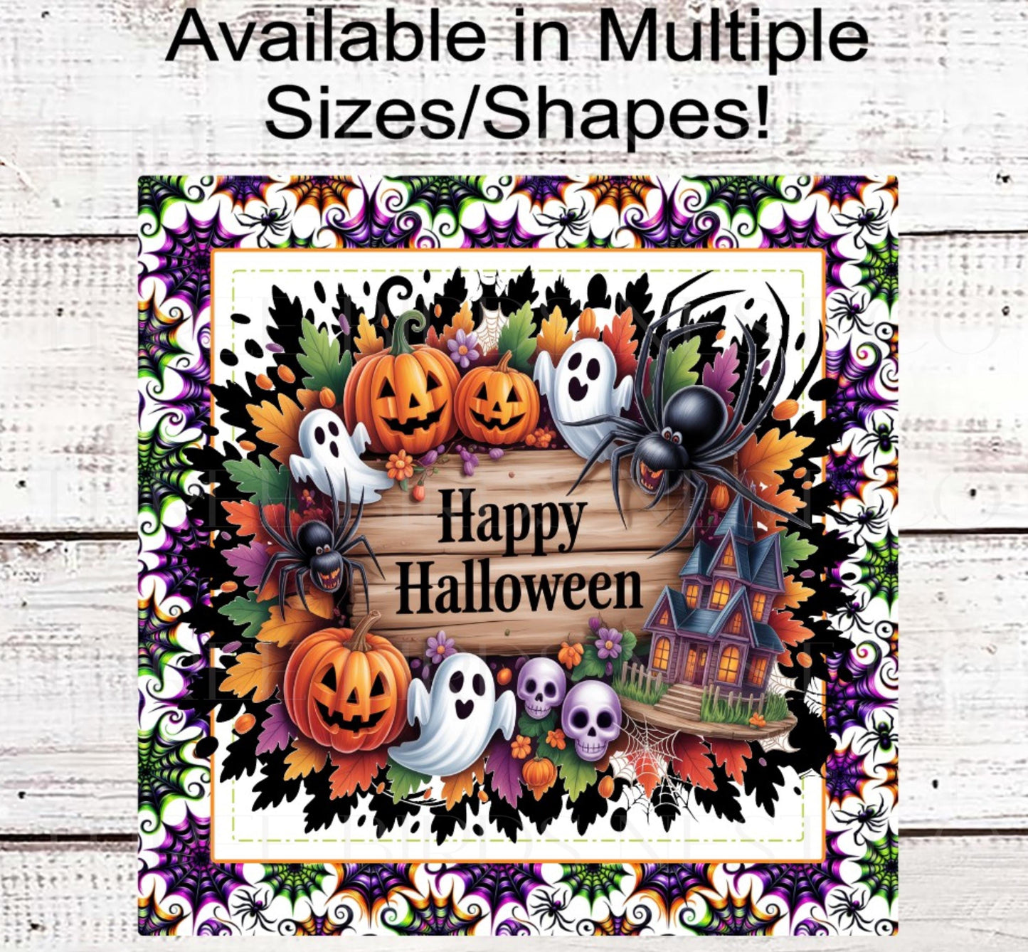 Happy Halloween Wreath Sign, Haunted House, Cute Ghost Decor, Spider