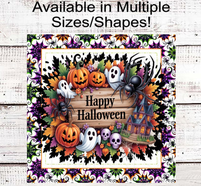 Happy Halloween Wreath Sign, Haunted House, Cute Ghost Decor, Spider