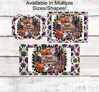 Happy Halloween Wreath Sign, Haunted House, Cute Ghost Decor, Spider