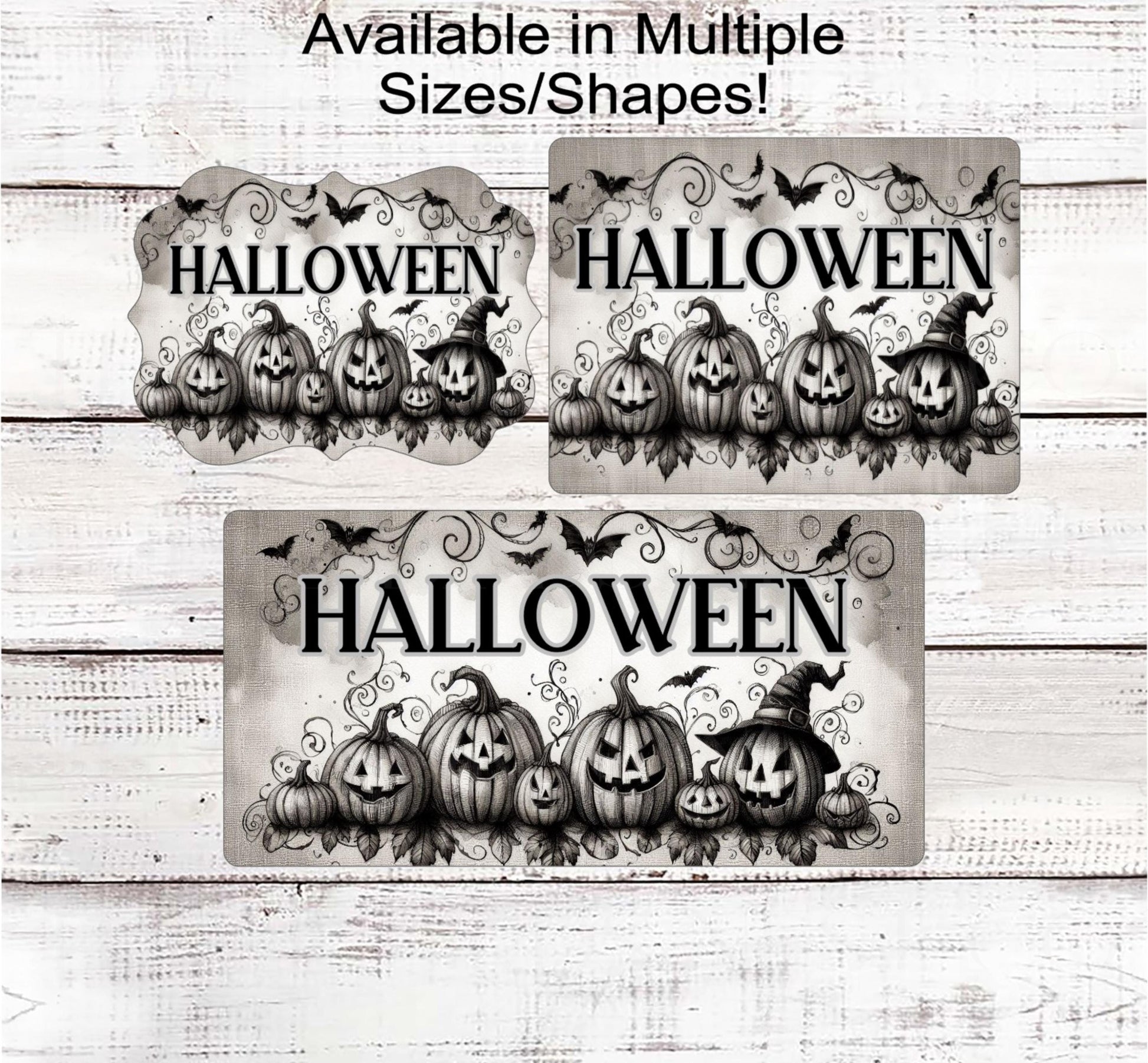 Vintage Halloween Wreath Sign, Monotone, Jack O Lantern, Spooky Decor