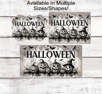 Vintage Halloween Wreath Sign, Monotone, Jack O Lantern, Spooky Decor