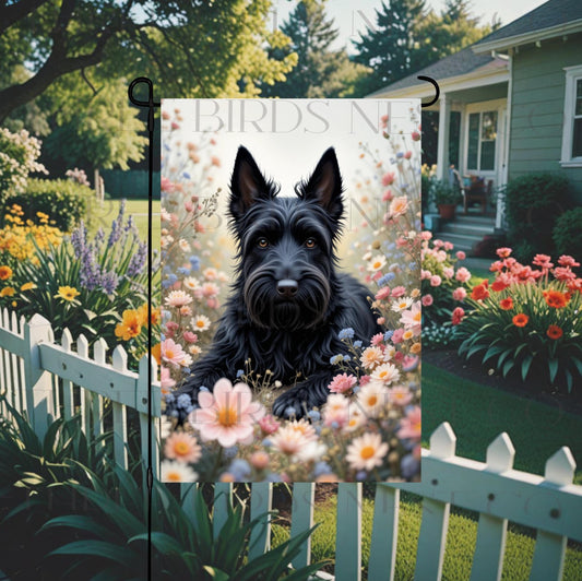 Scottish Terrier Garden Flag: Double-Sided Scottie Dog Floral Decor