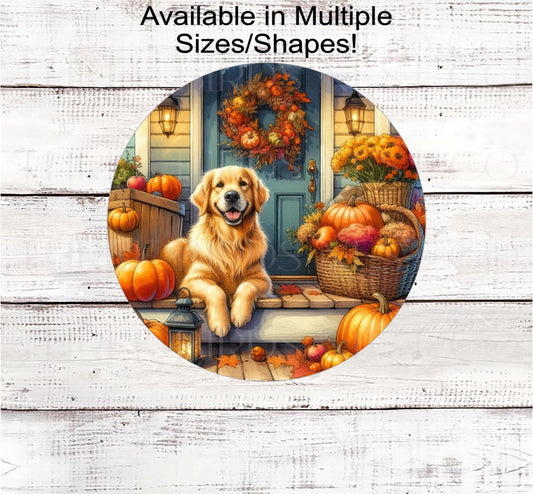 Golden Retriever Dog Wreath Sign, Fall Front Porch, Dog Lover, Pet Signs