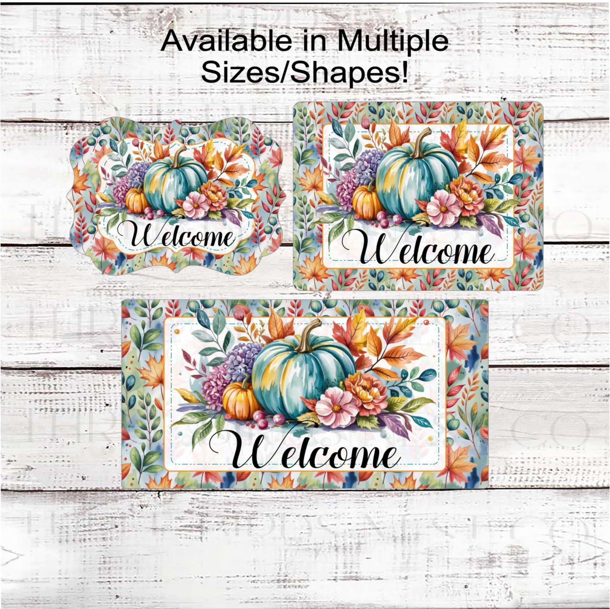 Fall Welcome Wreath Sign, Abstract Pumpkin Art, Autumn Leaves