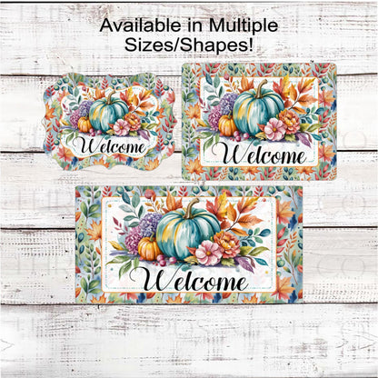 Fall Welcome Wreath Sign, Abstract Pumpkin Art, Autumn Leaves