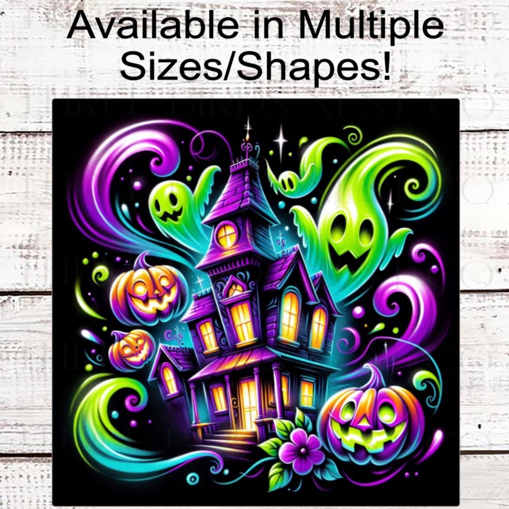 Haunted House Wreath Sign, Halloween Spirits, Spooky Jack O Lanterns, Neon Colors