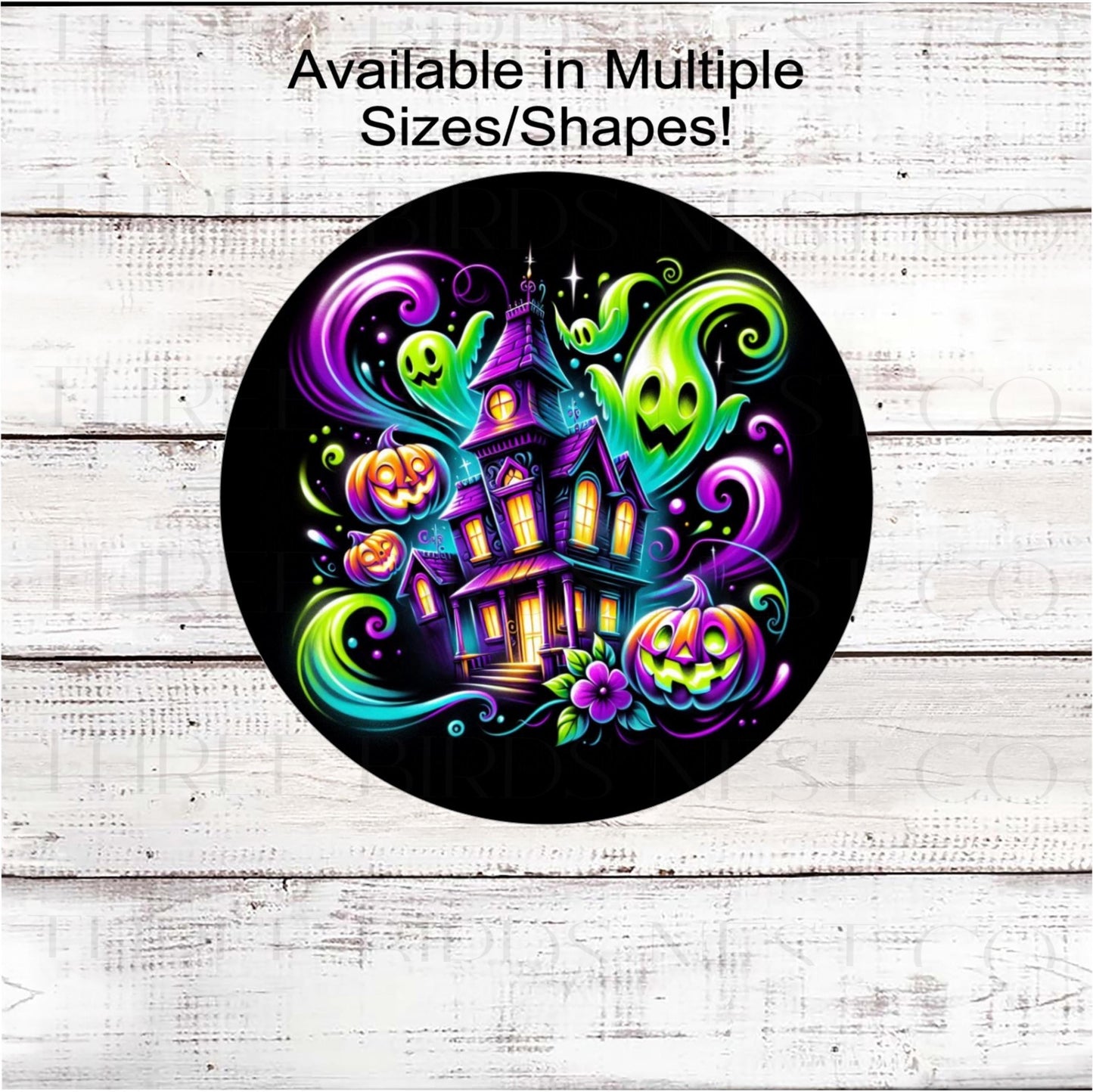 Haunted House Wreath Sign, Halloween Spirits, Spooky Jack O Lanterns, Neon Colors