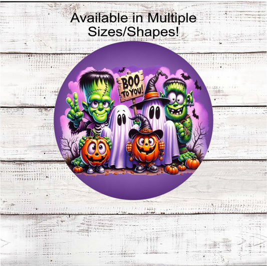 Halloween Monster Wreath Sign, Jack O Lantern, Friendly Ghost, Cute Halloween Decor