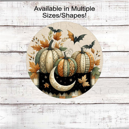 Patchwork Pumpkin Halloween Wreath Sign, Rustic Farmhouse, Prmitive Decor, Jack O Lantern, Black Bats