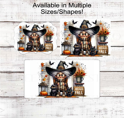 Hello Fall Wreath Sign, Halloween Witch, Black Cat