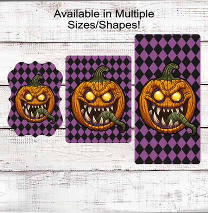 Spooky Halloween Wreath Sign, Evil Jack O Lantern