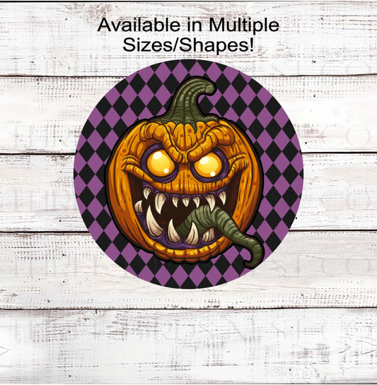 Spooky Halloween Wreath Sign, Evil Jack O Lantern