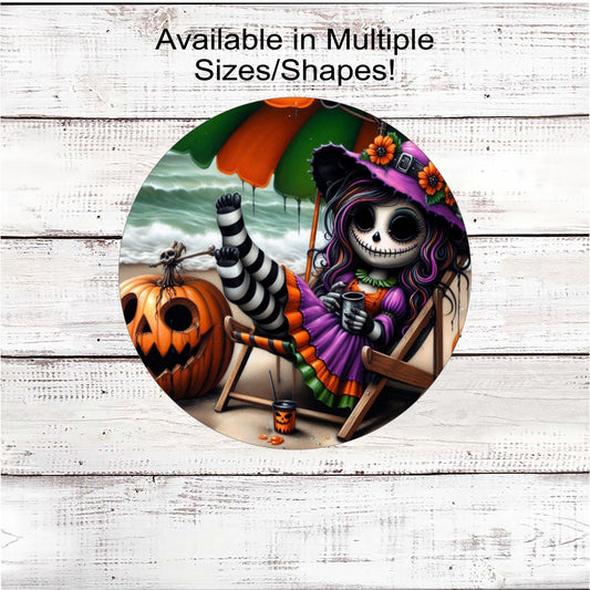 Haunted House Halloween Wreath Sign, Spooky Beach, Palm Trees