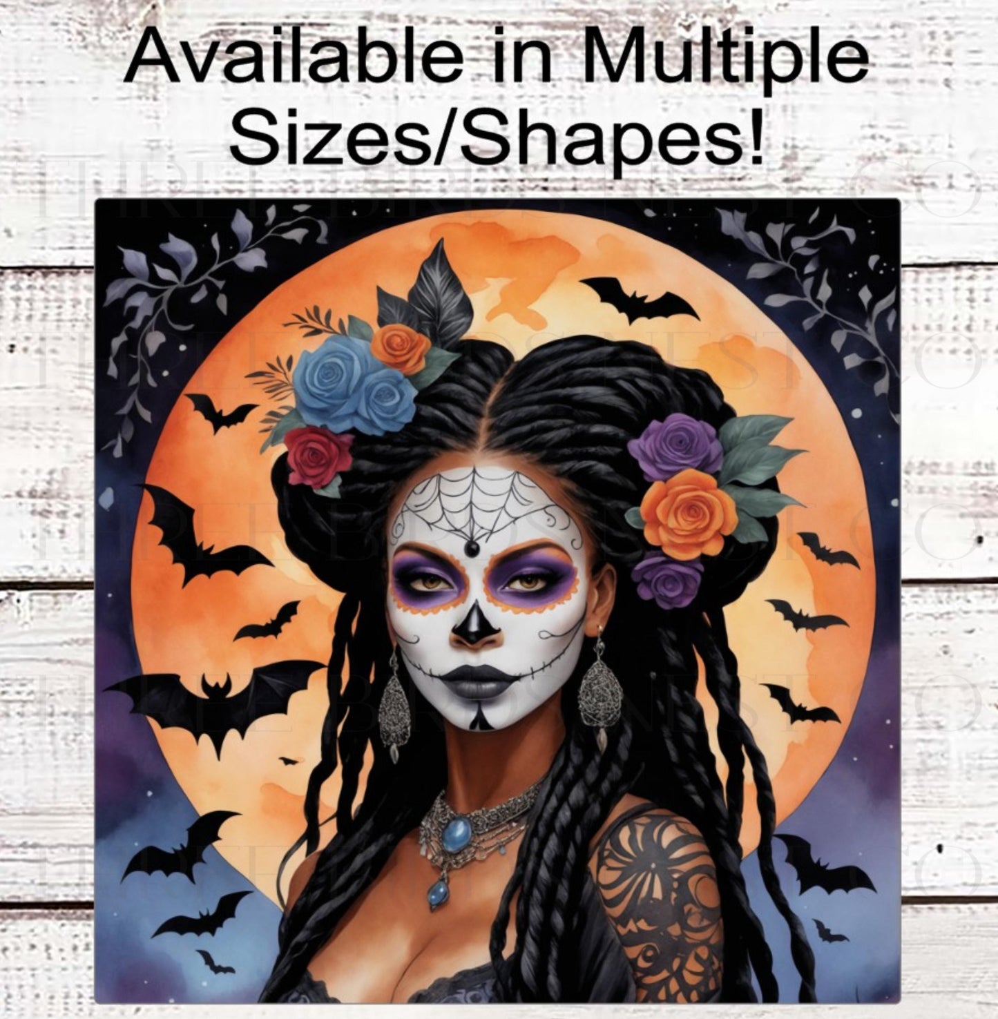 Halloween Wreath Sign, African American Sugar Skull, La Catrina, Dreadlocks