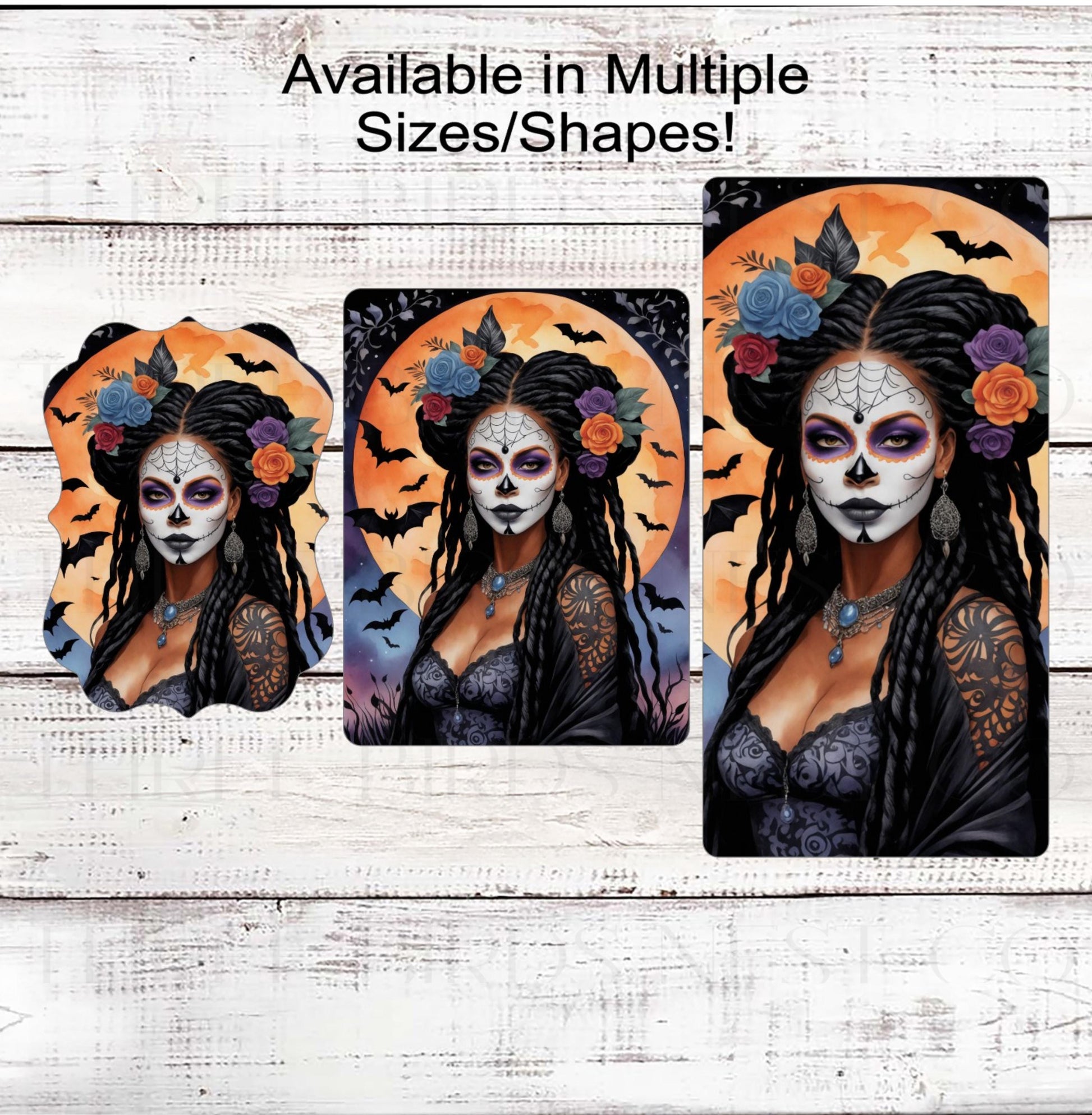 Halloween Wreath Sign, African American Sugar Skull, La Catrina, Dreadlocks