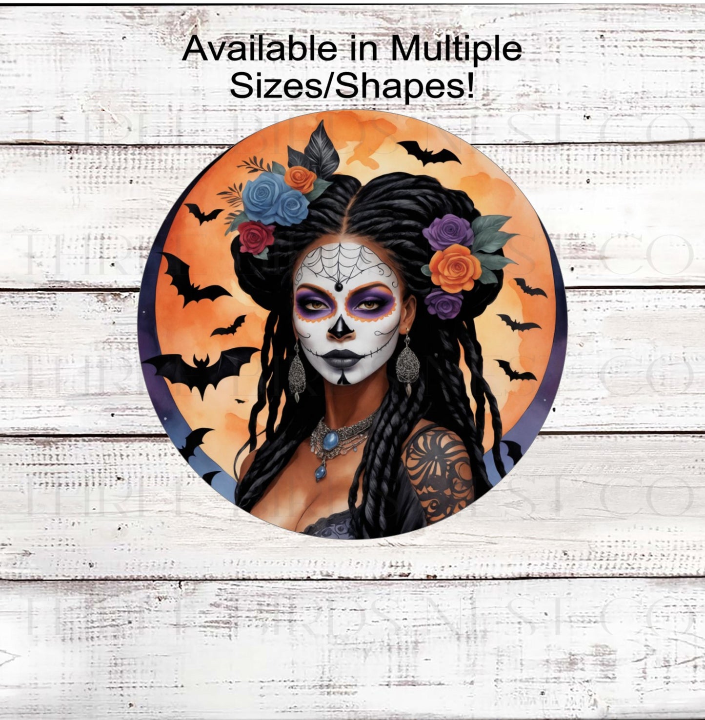 Halloween Wreath Sign, African American Sugar Skull, La Catrina, Dreadlocks