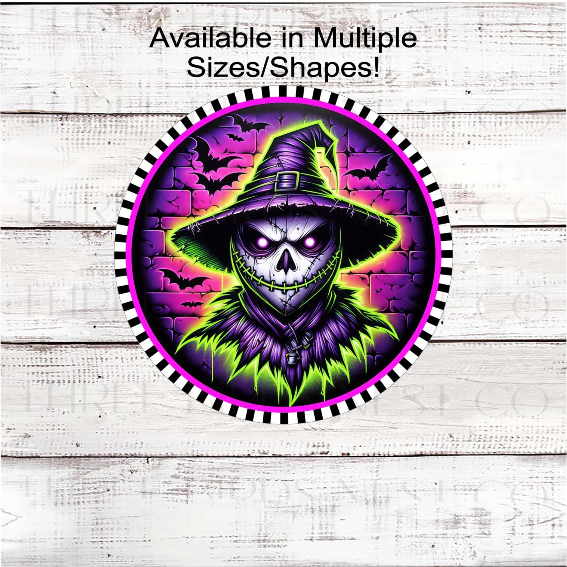 Skeleton Scarecrow Halloween Wreath Sign, Bright Neon Decor, Spooky Sign