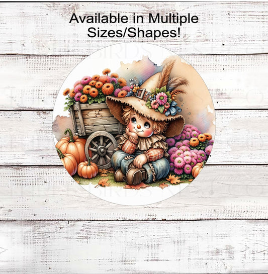 Fall Scarecrow Wreath Signs, Autumn Mums, Pumpkin Wagon