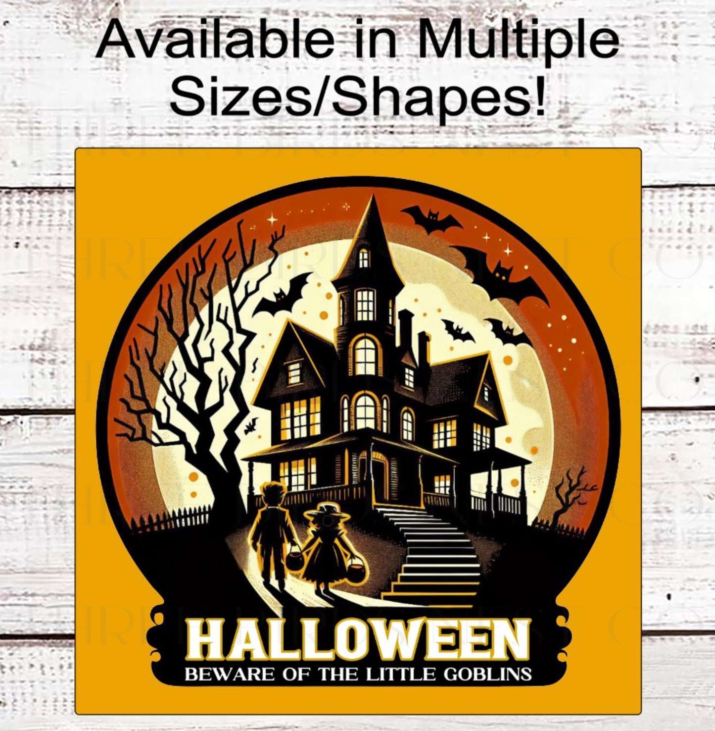 Halloween Wreath Sign, Vintage Trick or Treat, Little Goblins- H2138