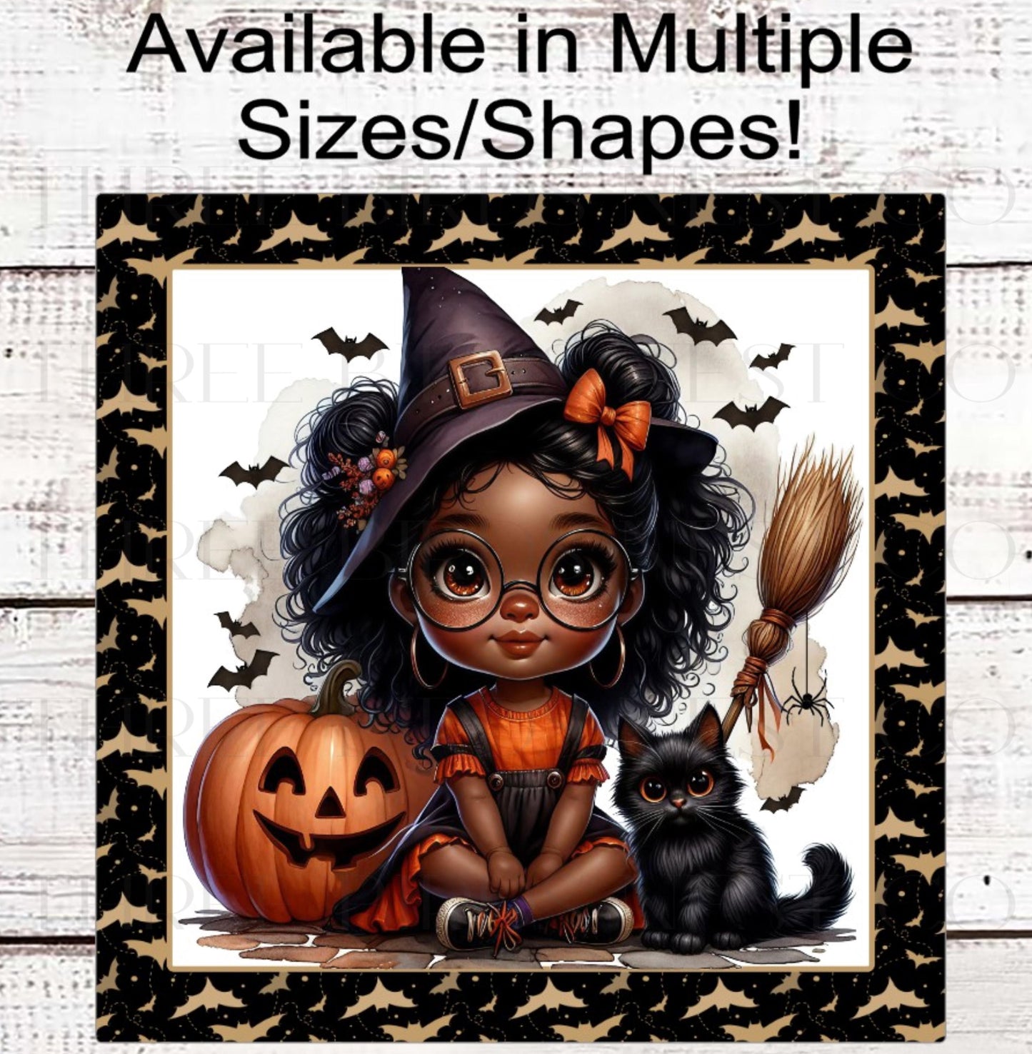 Halloween Wreath Sign, African American Witch, Black Cat Decor, Bats