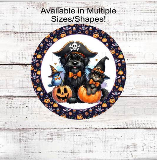 Halloween Dog Wreath Sign, Cat and Bird Lover, Jack O Lantern, Pirate Costume, Dog Lover, Pet Signs