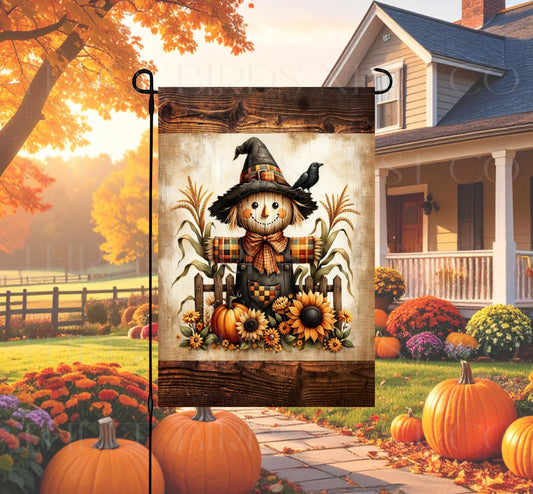 Fall Double-Sided Garden Flag, Scarecrow Decor, Autumn Pumpkins, Rustic Farmhouse, Sunflowers Lover