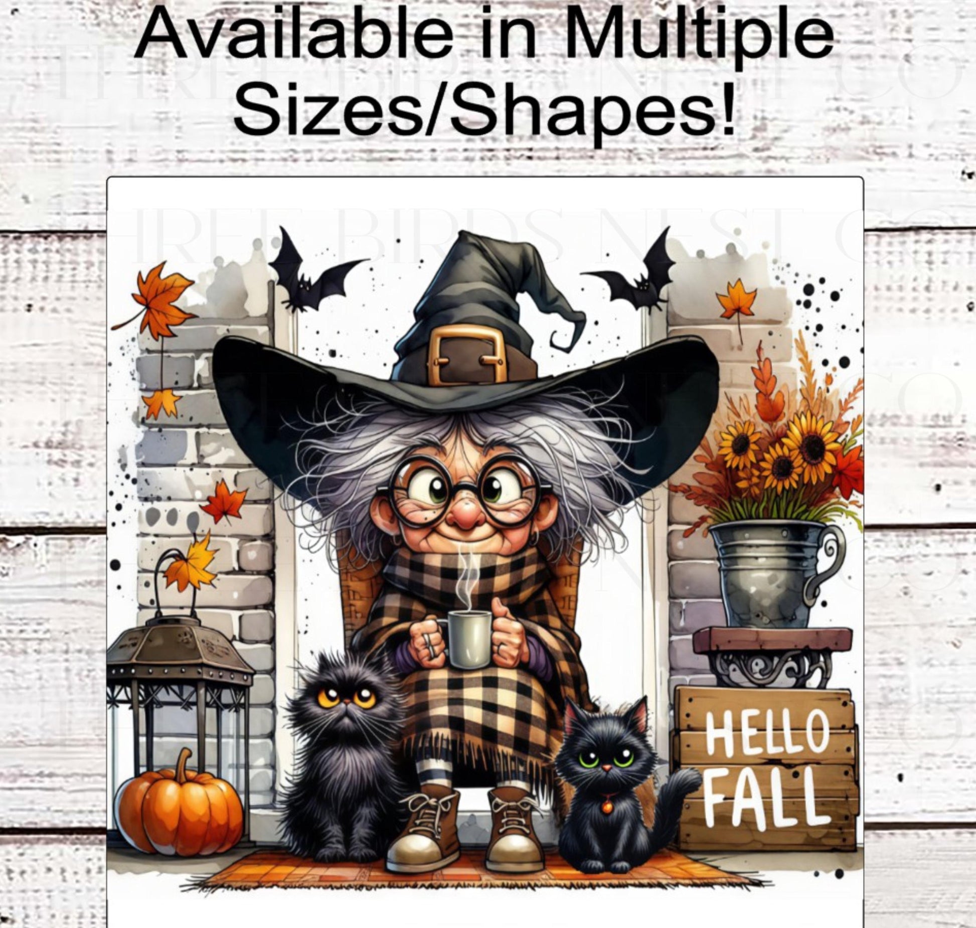 Hello Fall Wreath Sign, Halloween Witch, Black Cat