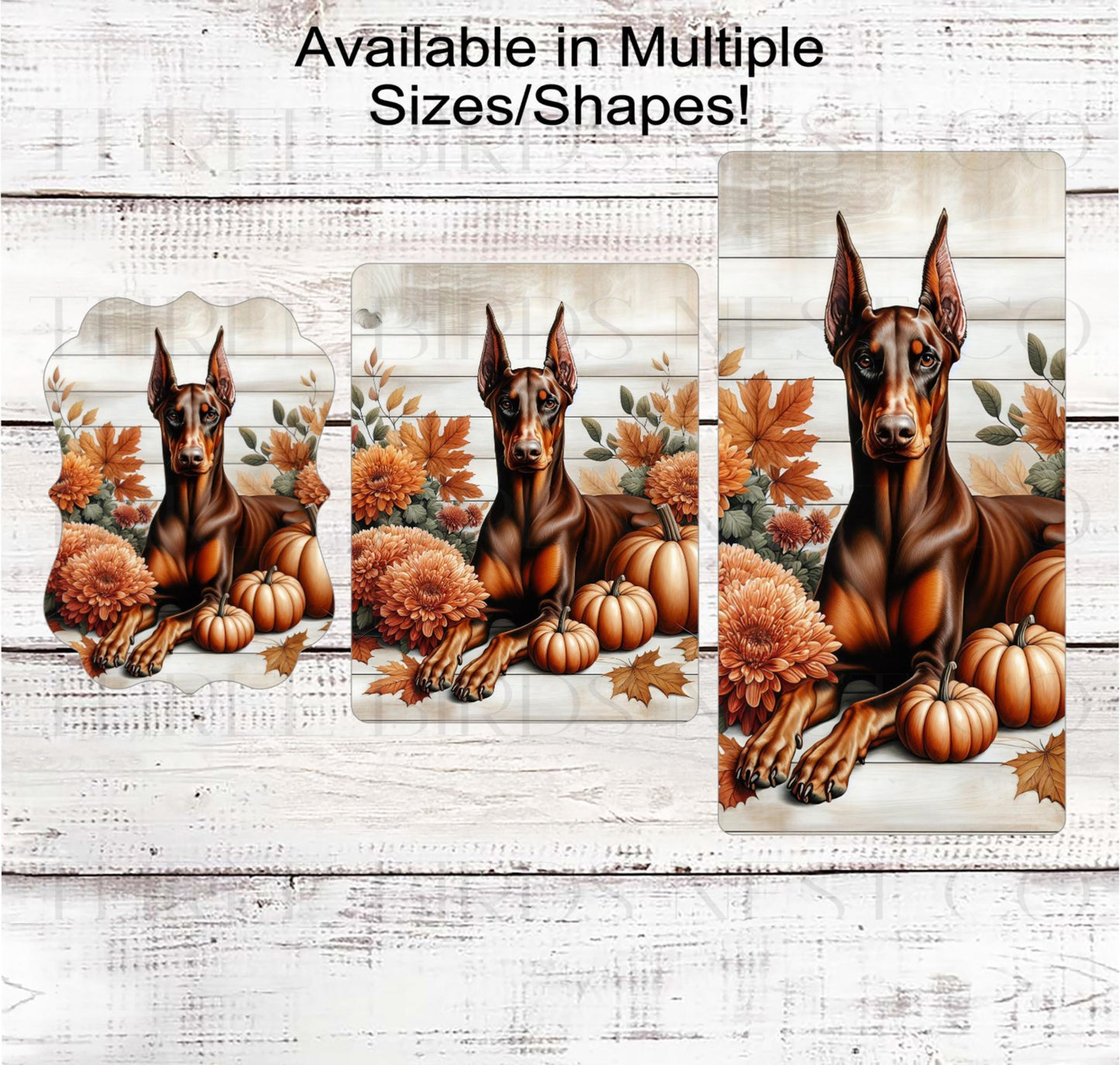 Fall Dog Wreath Sign, Red Doberman Pinscher Dog, Floral Wreath Sign