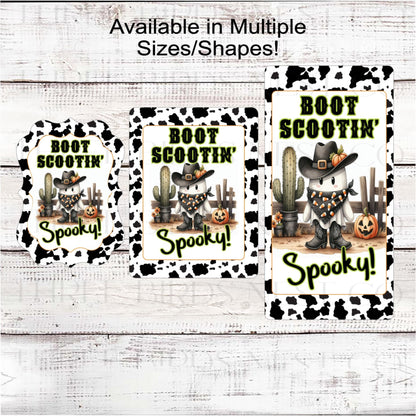 Halloween Ghost Wreath Sign, Western Cowboy, Boot Scootin Spooky, Cute Halloween Decor