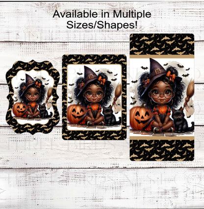 Halloween Wreath Sign, African American Witch, Black Cat Decor, Bats