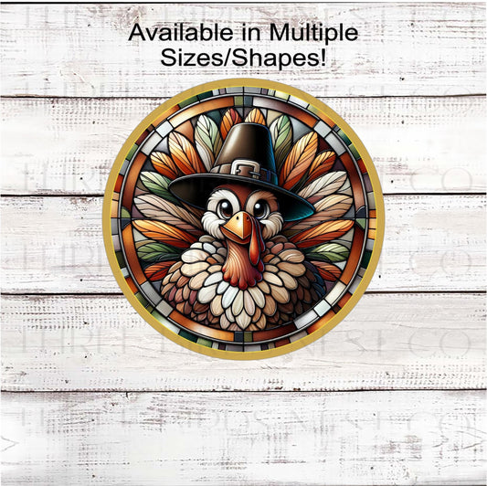 Thanksgiving Turkey Wreath Sign, Faux Stained Glass