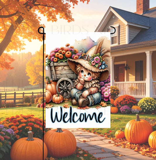 Fall Double-Sided Garden Flag, Scarecrow Decor, Autumn Pumpkins, Rustic Farmhouse, Tractor Decor