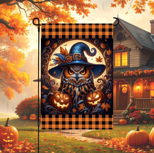 Halloween Double-Sided Garden Flag, Owl Lover, Witch Hat, Halloween Decor, Jack O Lanterns