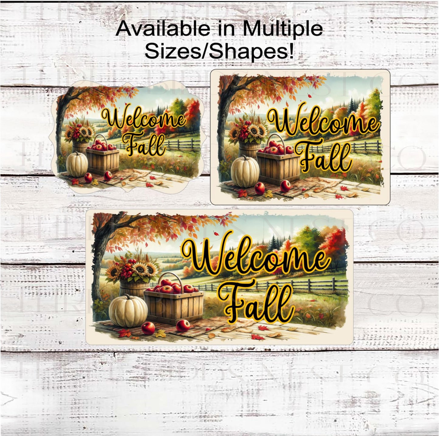 Welcome Fall Apple Basket Wreath Sign, Sunflowers and Pumpkin Decor- FT2161
