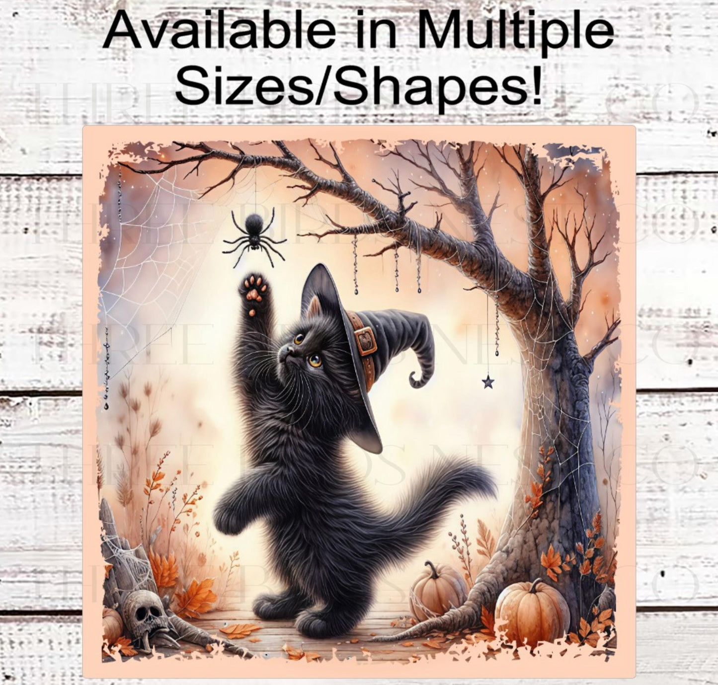 Halloween Black Cat with Spider Wreath Sign- H2168