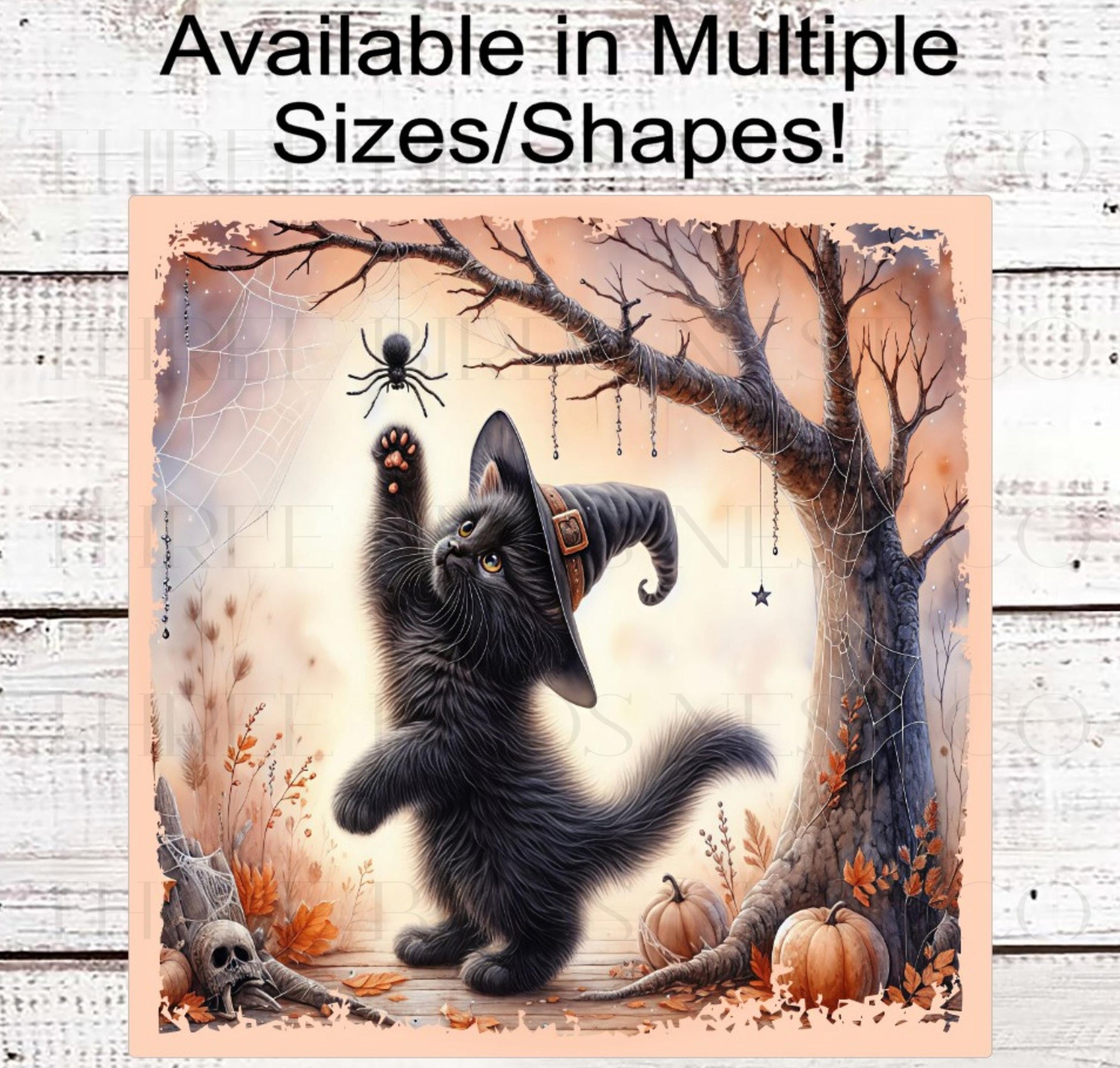 Halloween Black Cat with Spider Wreath Sign- H2168