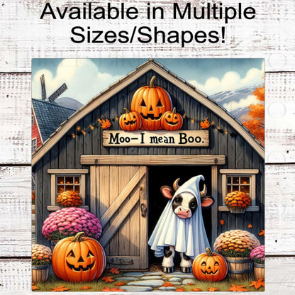 Halloween Cow Metal Wreath Sign, Boo Ghost Costume