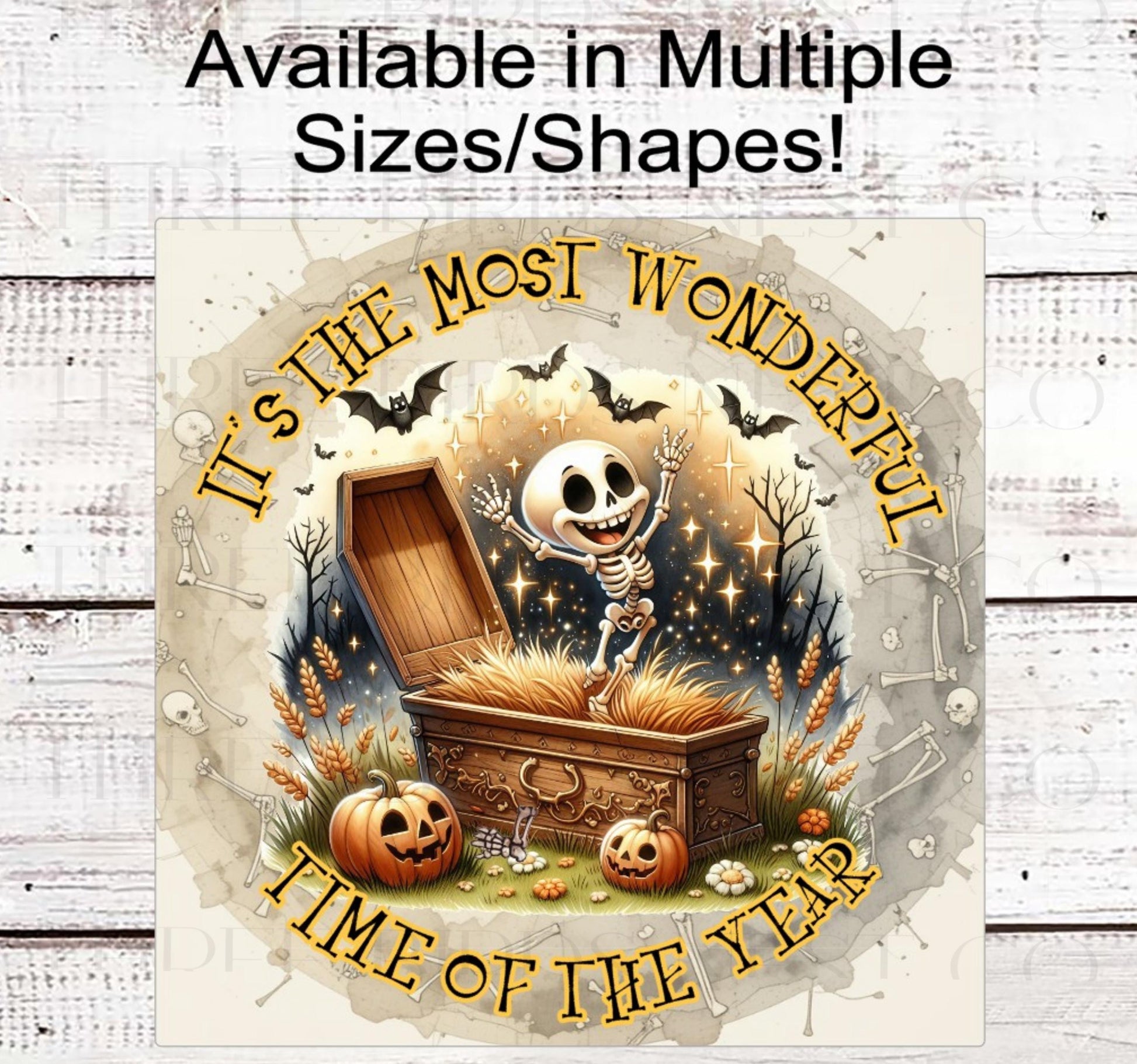 Halloween Skeleton Wreath Sign, Coffin Decor, USA Made Metal Sign