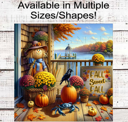Fall Wreath Sign, Blue Crab Lover, Beach House, River Decor- B2183