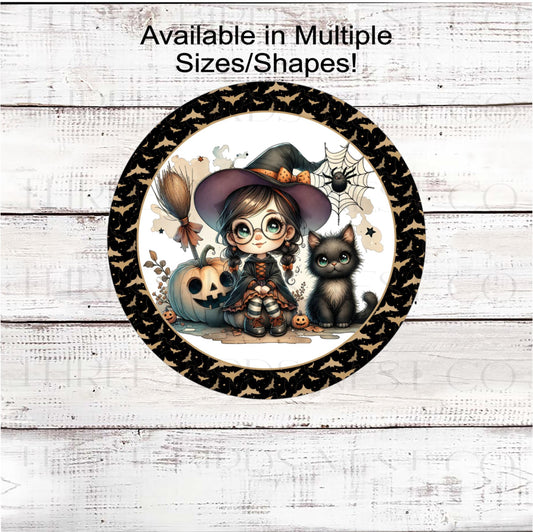 Halloween Wreath Sign, Black Cat Lover, Bats Decor- H2185