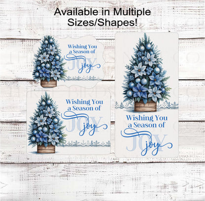 Christmas Wreath Signs, Season of Joy, Poinsettia Ornaments, Blue Christmas- CW734