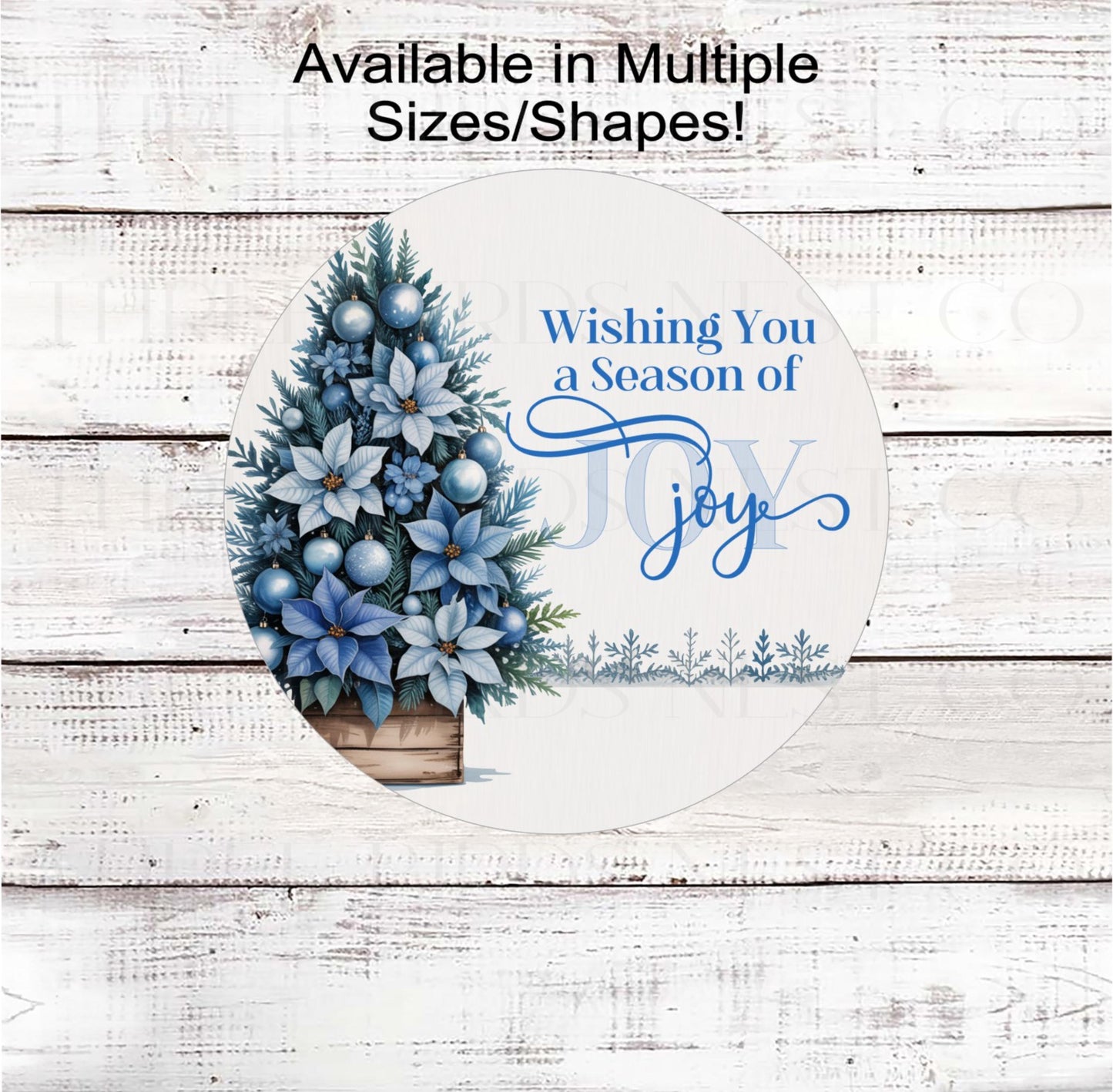 Christmas Wreath Signs, Season of Joy, Poinsettia Ornaments, Blue Christmas- CW734