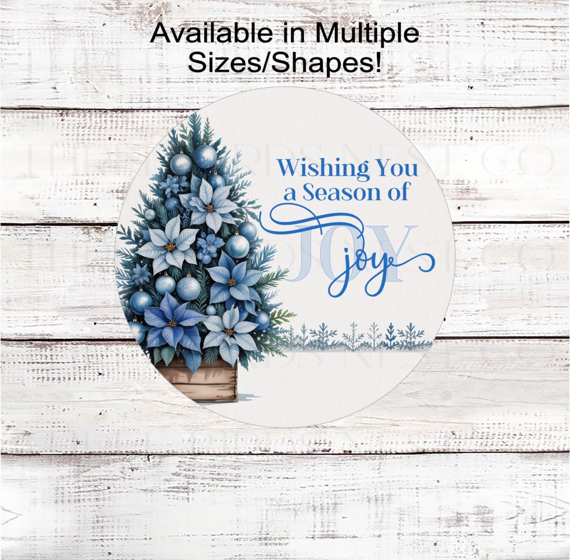 Christmas Wreath Signs, Season of Joy, Poinsettia Ornaments, Blue Christmas- CW734