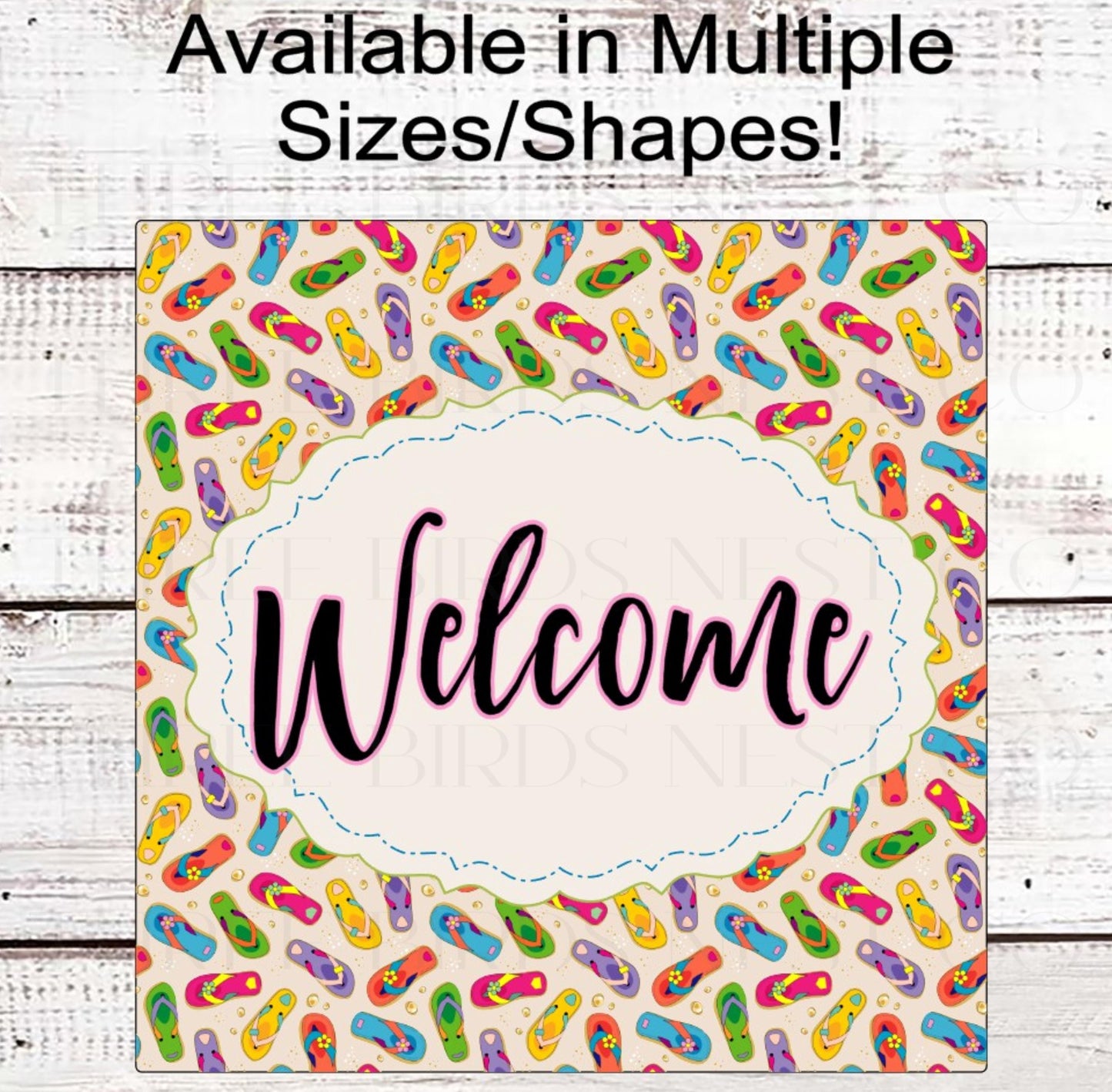 Welcome Wreath Sign, Flip Flops Decor, Beach Lover- B2176