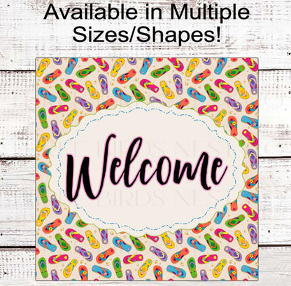 Welcome Wreath Sign, Flip Flops Decor, Beach Lover- B2176