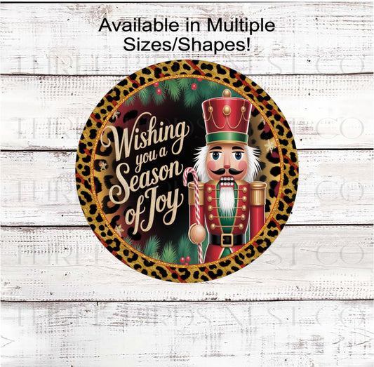 Christmas Wreath Sign, Nutcracker, Leopard Print, Seasons Greetings- CW2187