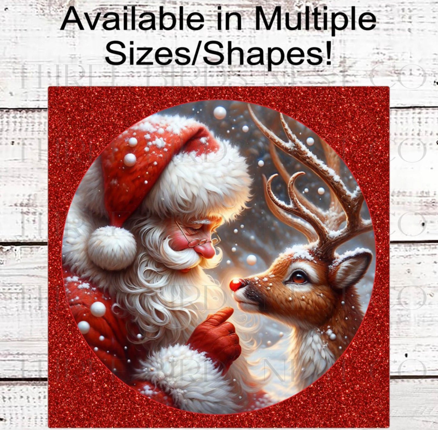 Christmas Wreath Signs, Santa Claus, Red Nose, Reindeer Decor- CW2196